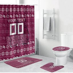 Personalized Brisbane Broncos Christmas Bathroom Set Australian Rugby Fans - Pixelated Ugly Xmas Pattern Mascot Santa