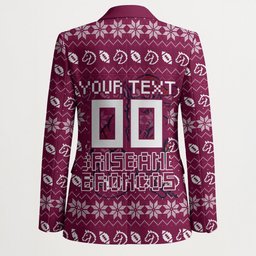 Personalized Brisbane Broncos Christmas Blazer Australian Rugby Fans - Pixelated Ugly Xmas Pattern Mascot Santa