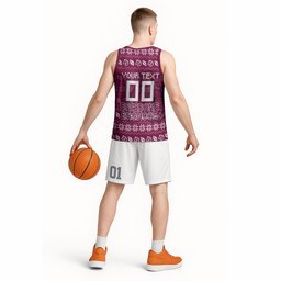 Personalized Brisbane Broncos Christmas Basketball Jersey Australian Rugby Fans - Pixelated Ugly Xmas Pattern Mascot Santa