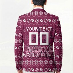 Personalized Brisbane Broncos Christmas Blazer Australian Rugby Fans - Pixelated Ugly Xmas Pattern Mascot Santa