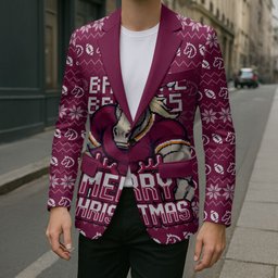 Personalized Brisbane Broncos Christmas Blazer Australian Rugby Fans - Pixelated Ugly Xmas Pattern Mascot Santa