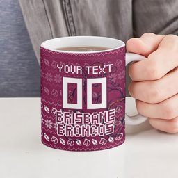 Personalized Brisbane Broncos Christmas Ceramic Mug Australian Rugby Fans - Pixelated Ugly Xmas Pattern Mascot Santa