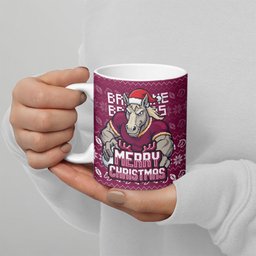 Personalized Brisbane Broncos Christmas Ceramic Mug Australian Rugby Fans - Pixelated Ugly Xmas Pattern Mascot Santa