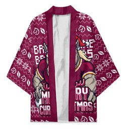Personalized Brisbane Broncos Christmas Kimono Australian Rugby Fans - Pixelated Ugly Xmas Pattern Mascot Santa