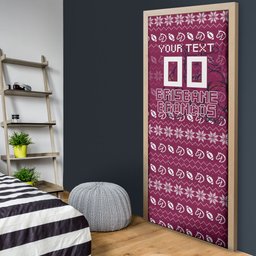 Personalized Brisbane Broncos Christmas Door Cover Australian Rugby Fans - Pixelated Ugly Xmas Pattern Mascot Santa