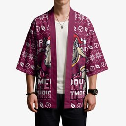 Personalized Brisbane Broncos Christmas Kimono Australian Rugby Fans - Pixelated Ugly Xmas Pattern Mascot Santa