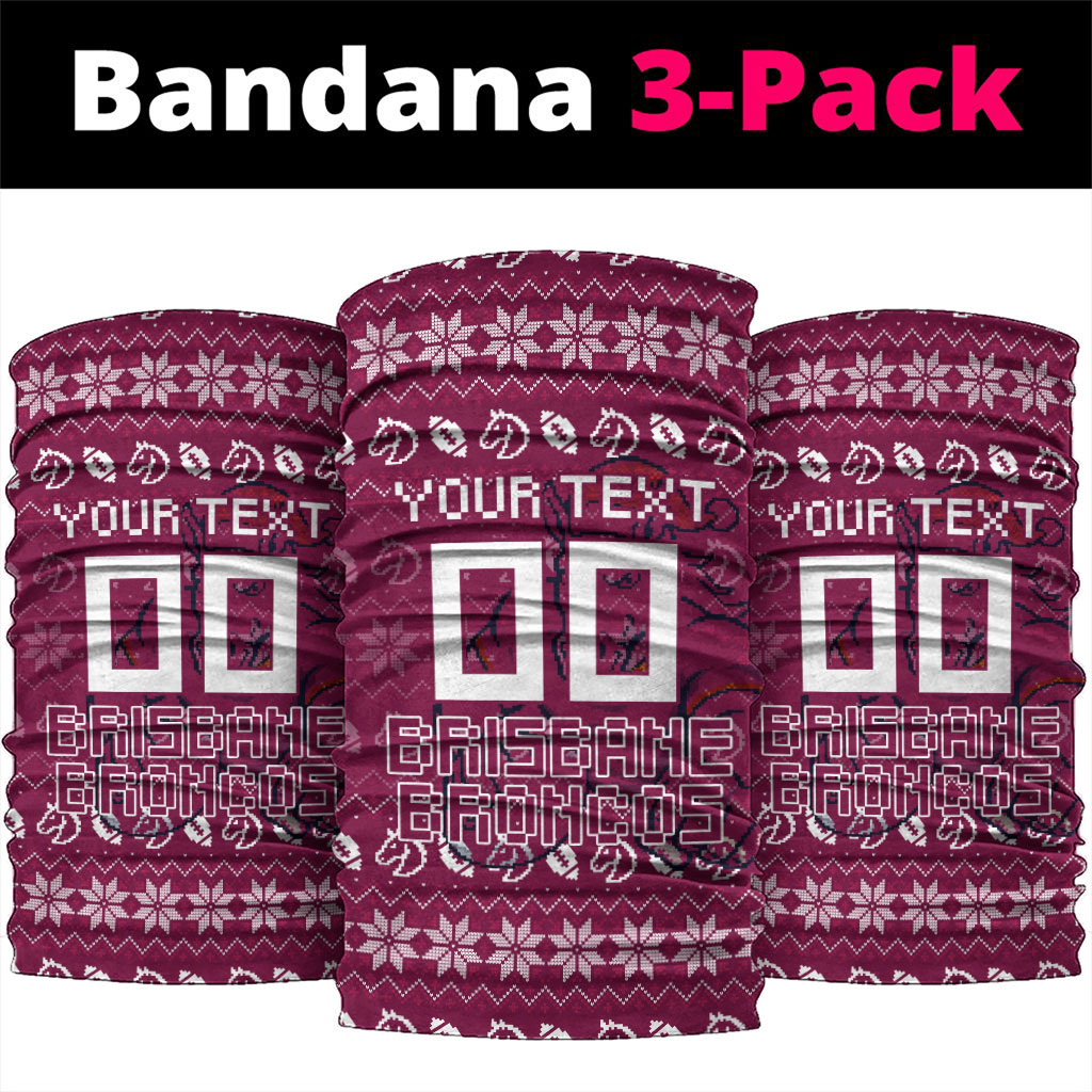 Personalized Brisbane Broncos Christmas Neck Gaiter Australian Rugby Fans - Pixelated Ugly Xmas Pattern Mascot Santa