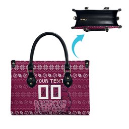 Personalized Brisbane Broncos Christmas Leather Bag Australian Rugby Fans - Pixelated Ugly Xmas Pattern Mascot Santa