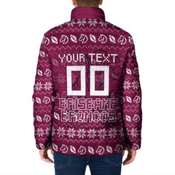 Personalized Brisbane Broncos Christmas Padded Jacket Australian Rugby Fans - Pixelated Ugly Xmas Pattern Mascot Santa