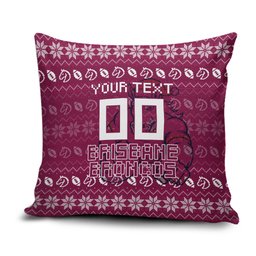 Personalized Brisbane Broncos Christmas Pillow Cover Australian Rugby Fans - Pixelated Ugly Xmas Pattern Mascot Santa