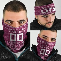 Personalized Brisbane Broncos Christmas Neck Gaiter Australian Rugby Fans - Pixelated Ugly Xmas Pattern Mascot Santa