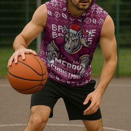 Personalized Brisbane Broncos Christmas Sleeveless Hoodie Australian Rugby Fans - Pixelated Ugly Xmas Pattern Mascot Santa