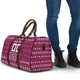 Personalized Brisbane Broncos Christmas Travel Bag Australian Rugby Fans - Pixelated Ugly Xmas Pattern Mascot Santa