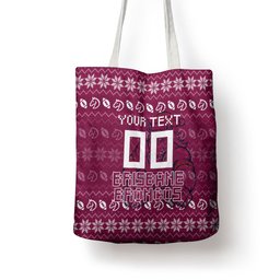 Personalized Brisbane Broncos Christmas Tote Bag Australian Rugby Fans - Pixelated Ugly Xmas Pattern Mascot Santa