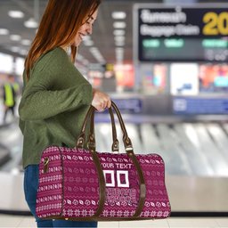 Personalized Brisbane Broncos Christmas Travel Bag Australian Rugby Fans - Pixelated Ugly Xmas Pattern Mascot Santa