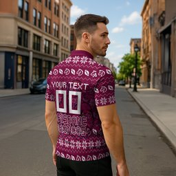 Personalized Brisbane Broncos Christmas Zipper Polo Shirt Australian Rugby Fans - Pixelated Ugly Xmas Pattern Mascot Santa