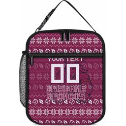 Personalized Brisbane Broncos Christmas Lunch Bag Australian Rugby Fans - Pixelated Ugly Xmas Pattern Mascot Santa
