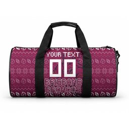 Personalized Brisbane Broncos Christmas Duffle Bag Australian Rugby Fans - Pixelated Ugly Xmas Pattern Mascot Santa