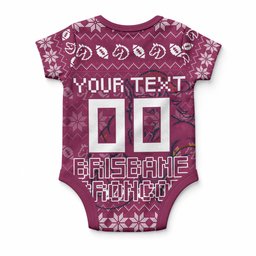 Personalized Brisbane Broncos Christmas Baby Onesie Australian Rugby Fans - Pixelated Ugly Xmas Pattern Mascot Santa