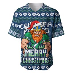 Personalized Canberra Raiders Christmas Baseball Jersey Australian Rugby Fans - Pixelated Ugly Xmas Pattern Mascot Santa