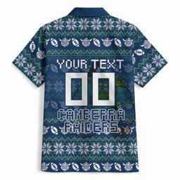 Personalized Canberra Raiders Christmas Hawaiian Shirt Australian Rugby Fans - Pixelated Ugly Xmas Pattern Mascot Santa