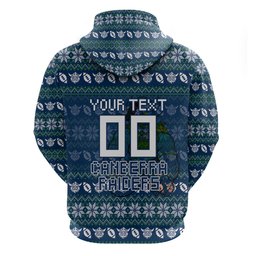 Personalized Canberra Raiders Christmas Zip Hoodie Australian Rugby Fans - Pixelated Ugly Xmas Pattern Mascot Santa
