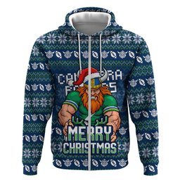 Personalized Canberra Raiders Christmas Hoodie Australian Rugby Fans - Pixelated Ugly Xmas Pattern Mascot Santa