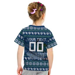 Personalized Canberra Raiders Christmas Kid T Shirt Australian Rugby Fans - Pixelated Ugly Xmas Pattern Mascot Santa