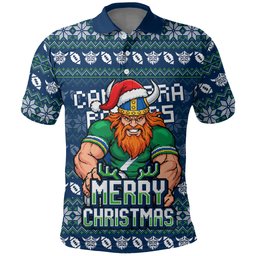 Personalized Canberra Raiders Christmas Polo Shirt Australian Rugby Fans - Pixelated Ugly Xmas Pattern Mascot Santa