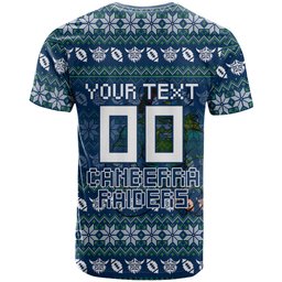 Personalized Canberra Raiders Christmas T Shirt Australian Rugby Fans - Pixelated Ugly Xmas Pattern Mascot Santa