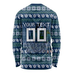 Personalized Canberra Raiders Christmas Long Sleeve Shirt Australian Rugby Fans - Pixelated Ugly Xmas Pattern Mascot Santa