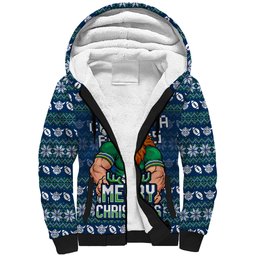 Personalized Canberra Raiders Christmas Sherpa Hoodie Australian Rugby Fans - Pixelated Ugly Xmas Pattern Mascot Santa