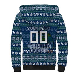 Personalized Canberra Raiders Christmas Sherpa Hoodie Australian Rugby Fans - Pixelated Ugly Xmas Pattern Mascot Santa
