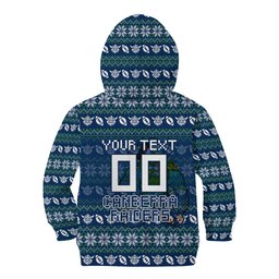 Personalized Canberra Raiders Christmas Kid Hoodie Australian Rugby Fans - Pixelated Ugly Xmas Pattern Mascot Santa
