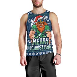 Personalized Canberra Raiders Christmas Men Tank Top Australian Rugby Fans - Pixelated Ugly Xmas Pattern Mascot Santa