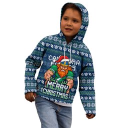 Personalized Canberra Raiders Christmas Kid Hoodie Australian Rugby Fans - Pixelated Ugly Xmas Pattern Mascot Santa