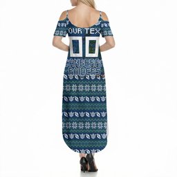 Personalized Canberra Raiders Christmas Summer Maxi Dress Australian Rugby Fans - Pixelated Ugly Xmas Pattern Mascot Santa