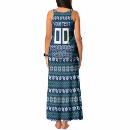 Personalized Canberra Raiders Christmas Tank Maxi Dress Australian Rugby Fans - Pixelated Ugly Xmas Pattern Mascot Santa