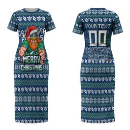 Personalized Canberra Raiders Christmas Couples Matching Short Sleeve Bodycon Dress and Hawaiian Shirt Australian Rugby Fans - Pixelated Ugly Xmas Pattern Mascot Santa