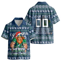 Personalized Canberra Raiders Christmas Kid Hawaiian Shirt Australian Rugby Fans - Pixelated Ugly Xmas Pattern Mascot Santa