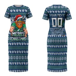 Personalized Canberra Raiders Christmas Family Matching Short Sleeve Bodycon Dress and Hawaiian Shirt Australian Rugby Fans - Pixelated Ugly Xmas Pattern Mascot Santa