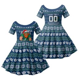 Personalized Canberra Raiders Christmas Family Matching Short Sleeve Bodycon Dress and Hawaiian Shirt Australian Rugby Fans - Pixelated Ugly Xmas Pattern Mascot Santa