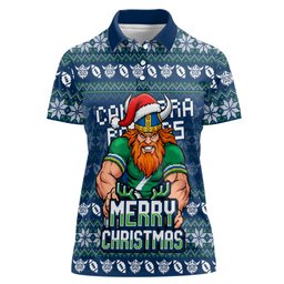 Personalized Canberra Raiders Christmas Women Polo Shirt Australian Rugby Fans - Pixelated Ugly Xmas Pattern Mascot Santa