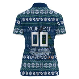 Personalized Canberra Raiders Christmas Women Polo Shirt Australian Rugby Fans - Pixelated Ugly Xmas Pattern Mascot Santa