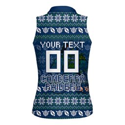 Personalized Canberra Raiders Christmas Women Sleeveless Polo Shirt Australian Rugby Fans - Pixelated Ugly Xmas Pattern Mascot Santa