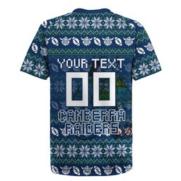 Personalized Canberra Raiders Christmas Rugby Jersey Australian Rugby Fans - Pixelated Ugly Xmas Pattern Mascot Santa