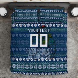 Personalized Canberra Raiders Christmas Bedding Set Australian Rugby Fans - Pixelated Ugly Xmas Pattern Mascot Santa