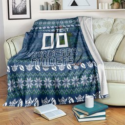 Personalized Canberra Raiders Christmas Blanket Australian Rugby Fans - Pixelated Ugly Xmas Pattern Mascot Santa