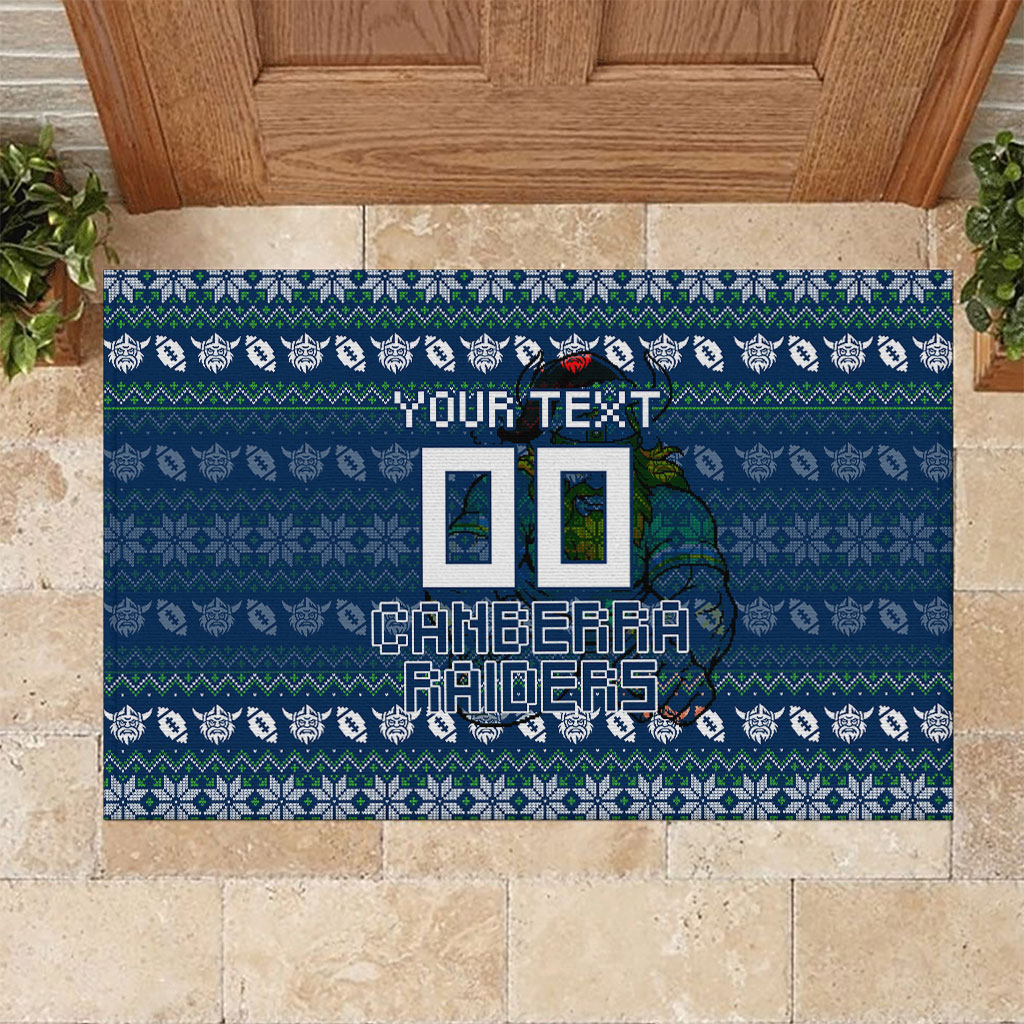 Personalized Canberra Raiders Christmas Rubber Doormat Australian Rugby Fans - Pixelated Ugly Xmas Pattern Mascot Santa