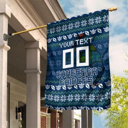 Personalized Canberra Raiders Christmas Garden Flag Australian Rugby Fans - Pixelated Ugly Xmas Pattern Mascot Santa